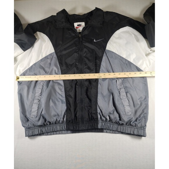 VINTAGE Nike Tracksuit Set XL Black/White Baggy Big Swoosh Windbreaker Retro 90s - Picture 4 of 16